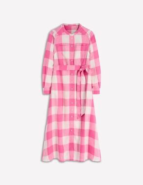 Boden Mollie Linen Pink Gingham Midi Dress NWT